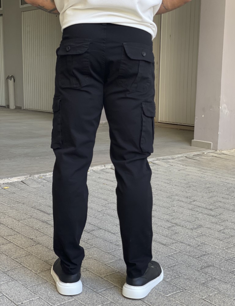 Ανδρικό cargo μαύρο παντελόνι υφασμάτινο ίσιο BC37912 φωτογραφία